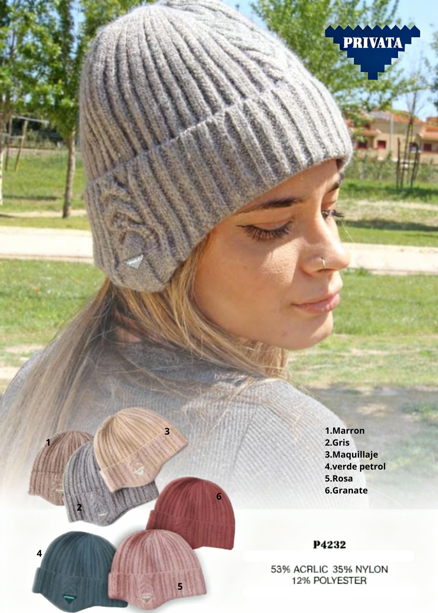 GORRO PRIVATA DE PUNTO SUAVE CON DETALLE LATERAL – MODELO P4232