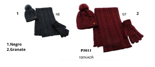 SET INVIERNO PRIVATA DE GORRO, BUFANDA Y GUANTES – MODELO P3611