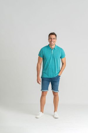 Polo piqué manga corta logo turquesa