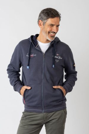 Sudadera con capucha con cremallera bordado