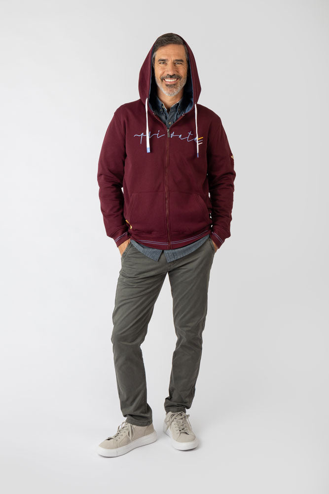 Sudadera con capucha con cremallera burdeos