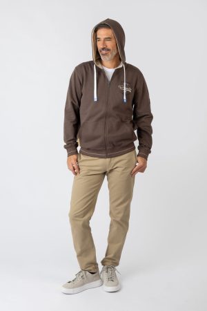 Sudadera con capucha con cremallera marrón