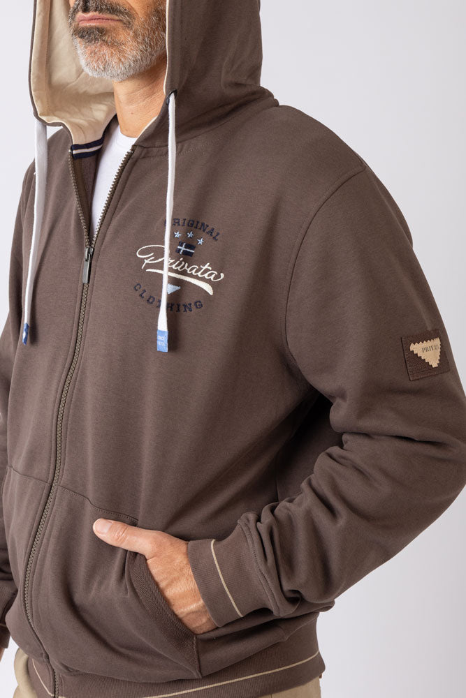 Sudadera con capucha con cremallera marrón - Imagen 5