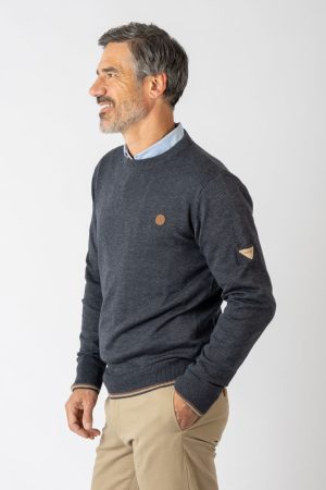 Jersey de punto cuello redondo azul marino